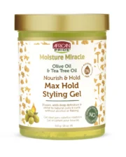 Gel Forte Plaquage AFRICAN PRIDE MOISTURE MIRACLE Olive Tee Tree Oil Max Hold Styling Gel 510g