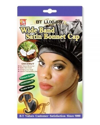 WIDE BAND SATIN BONNET CAP – Coconut Oil Treated #21032 black (noir)