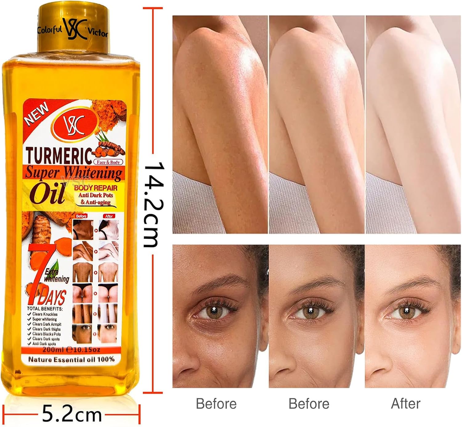 Huile Éclaircissante - Veetgold - Turmeric 200ml - Hydratant Naturel - Anti-Imperfections - Non Gras