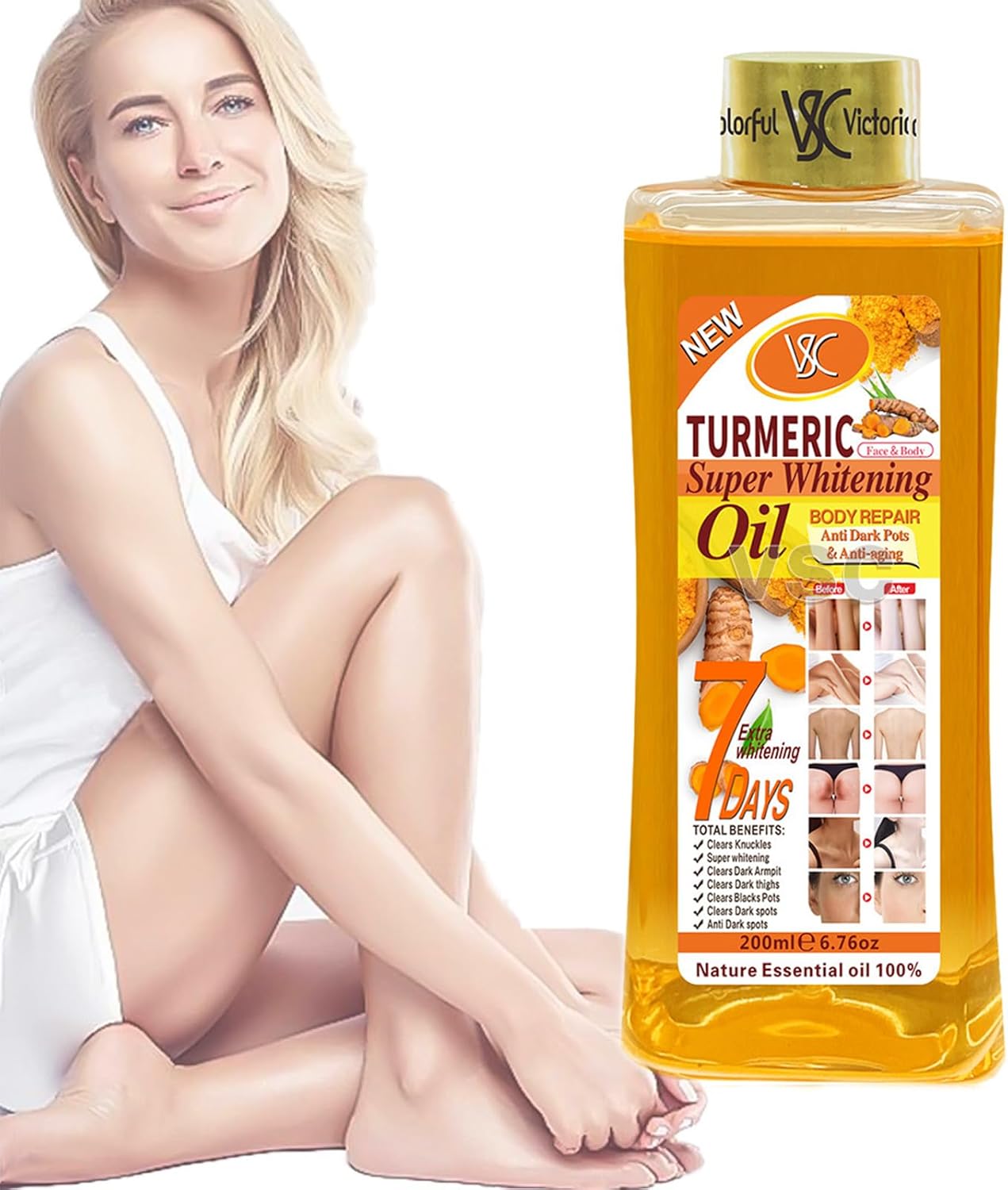 Huile Éclaircissante - Veetgold - Turmeric 200ml - Hydratant Naturel - Anti-Imperfections - Non Gras
