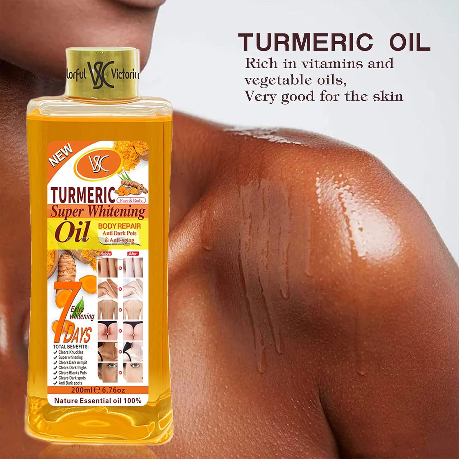 Huile Éclaircissante - Veetgold - Turmeric 200ml - Hydratant Naturel - Anti-Imperfections - Non Gras