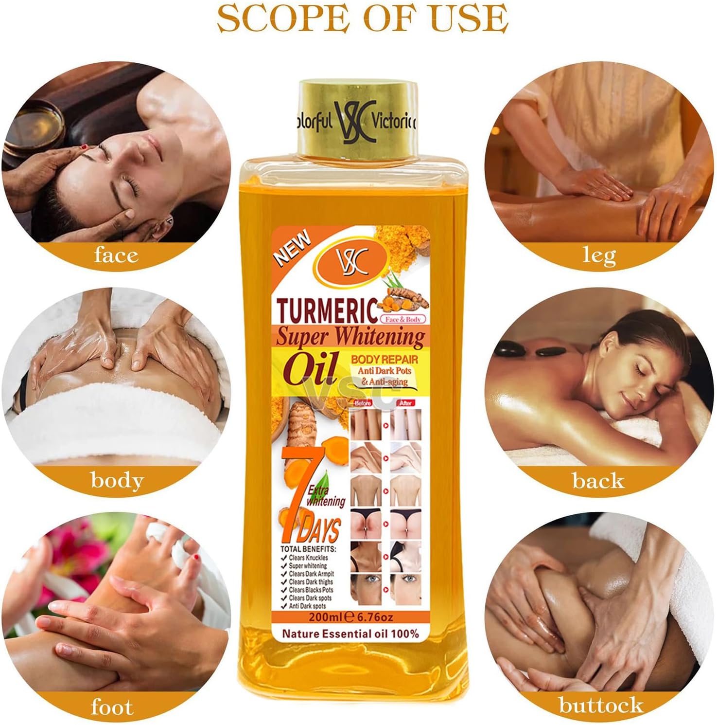 Huile Éclaircissante - Veetgold - Turmeric 200ml - Hydratant Naturel - Anti-Imperfections - Non Gras