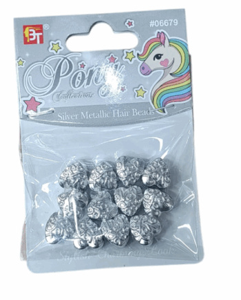 BT SILVER METALLIC HAIR BEADS (love) BT6679