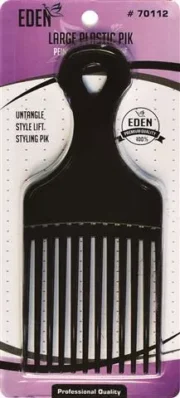 Eden: 1pc Plastic Hair Pik Black *Blister* Peigne Afro Plastic  (70112)