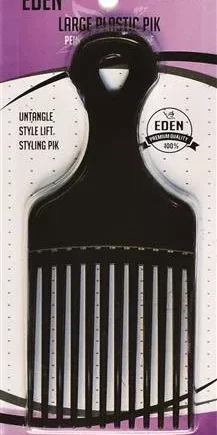 Eden: 1pc Plastic Hair Pik Black *Blister* Peigne Afro Plastic  (70112)